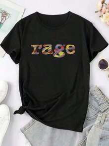 Women's Y2K Retro Style Loose Fit T-Shirt Inspired By The 90s/80s With Y2K Logo Print (Brown & Multicolor) - Casual Short Sleeve Crew Neck Top, Sizes S-XXL, Nostalgic 90s Letter Print, Suitable For 90s Themed Outfits. Ideal For Spring, Summer & Autumn. - 黑色 - 查看 4