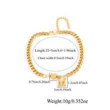 1pc New Classic Heart Initial Pendant Gold Stainless Steel Chain Anklet For Women - Yellow Gold - View 2