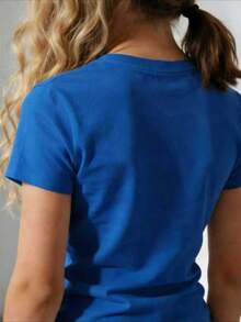 Camiseta de manga corta para mujer, cinco colores. Camiseta con Estampado de Corazón "Be Kind" para Mujer, Nueva Colección de Verano, Estampado de Leopardo, Camiseta con Frase Minimalista, 100% Algodón - Azul - Ver 4