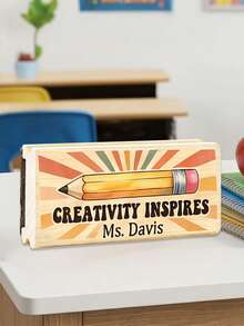1pc Customizable Wooden Whiteboard Eraser With Teacher's Name, Engravable With Text And Inspirational Patterns, Perfect As Teacher's Day Gift, Classroom Whiteboard Eraser, Educational Professional Desk Stationery Accessory - Model 4 - View 8