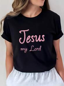 Under The RadarJesus My Lord - Camiseta inspiradora para mujer de 180g |   Regalo Festivo |   Perfecto para Reuniones Familiares y Eventos Corporativos |   Camiseta de Manga Corta Suave y Cómoda - Estilo Urbano Vintage Unisex, Camiseta Holgada de Algodón con Cuello Redondo - Negro - Ver 7