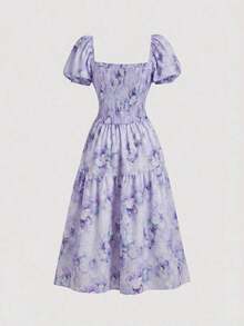 MOD Ditsy Floral Print Midi Dress For Tea - Purple - View 2