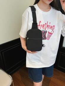 1pc Solid Color Sling Chest Bag For Teens, Large Capacity Lightweight Nylon Shoulder Bag, Outdoor Travel Casual Backpack, Suitable For Daily Use - A - View 9