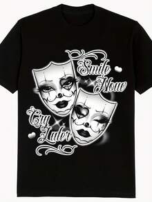 Camiseta de mujer con estampado de moda, cómoda camiseta casual de manga corta, tela confortable adecuada para todas las estaciones, lavable a máquina, ideal como regalo económico para diversas ocasiones, camiseta unisex de estilo deportivo casual y moderno con cuello redondo, adecuada para salidas diarias informales, top de verano de manga corta, camiseta retro con estampado Y2K. - Negro - Ver 1