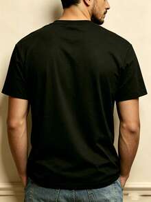 Camiseta de cuello redondo para hombre, 100% algodón, diseño de galleta enojada con la frase "No hagas que esta galleta se desmorone", corte holgado, suave y cómodo, ideal como regalo de Halloween o Navidad, con estampado de palmeras. - Negro - Ver 2
