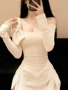 Women Midi Dresses - Cream - View 1