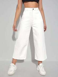 Jeans de pierna ancha recortado - Blanco - Ver 7
