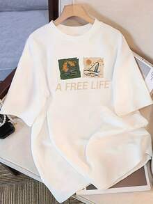 Camiseta de Mujer con Cuello Redondo y Manga Corta - Ajuste Holgado y Casual, Blusa Suave y Transpirable, Lavable aáquina, Talla - Blanco - Ver 1