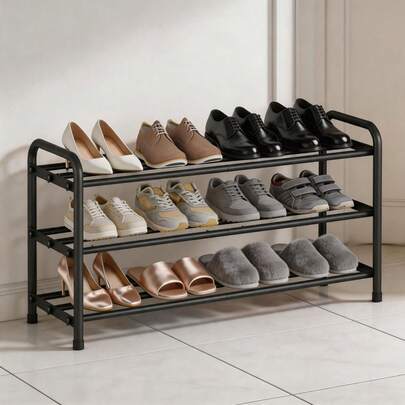 3-Tier Expandable Shoe Rack – Adjustable Length 17.7-31.5in Sturdy Lightweight Closet Shoe Organizer, Easy Assembly Non-Slip Feet Rust-Resistant, For Entryway Hallway Garage