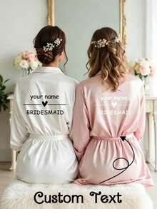 Custom Satin Bridal Robe, Half Sleeve Design, Custom Bridesmaid Bridal Robe, Personalized Satin Robe, Bridesmaid Getting Ready Robe, Wedding Party Robe, Size-XL - Multicolor - View 3