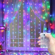 1 pieza Cortina de ventana con luces LED de cuerda con 8 modos de iluminación, luces colgantes de interior con batería para boda, fiesta de cumpleaños, dormitorio, decoración de ventana (baterías no incluidas) - Lámpara de cortina con caja de pilas AA - Ver 13