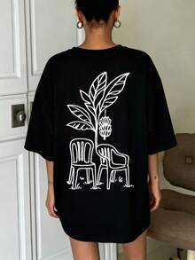 Summer Oversized Tops, 100% Cotton Women's Tops, Women's Concert Costumes, Unisex T-Shirts, Women's Shirts - Black - View 2
