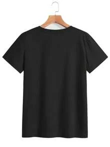 Casual Round Neck Short Sleeve T-Shirt, Regular Fit, With Graphic Dog Print And Talk To Paw For Summer Clothing For Women - Vintage Urban Style, Unisex, Loose Fit, Cotton, Short Sleeve And Round Neck. - 黑色 - 查看 3