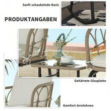 Conjunto de jardín de ratán de 3 piezas con 2 mecedoras y 1 mesa de centro, con cojines incluidos, para terraza y balcón. - Amarillo - Ver 6