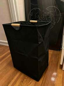 1pc Black Laundry Basket, Foldable Handheld Fabric Dirty Clothes Storage Basket For Bedroom Bathroom Kitchen, Collapsible Large Capacity Organizer Basket With Handles For Home Storage - Black - View 5