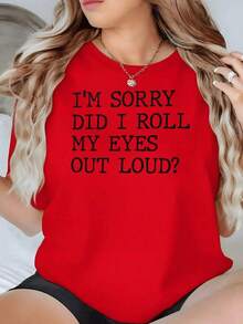 100% Cotton. Funny Phrase Representing A Confident Woman With A Sense Of Humor Who Expresses Her Attitude With Irony And Confidence By Looking Sarcastically. Women's 100% Cotton T-Shirt, Comfortable And Casual For Everyday Wear. Women's Simple Solid Color T-Shirt, Loose And Slim Fit Casual Short Sleeve - 紅色的 - 查看 1