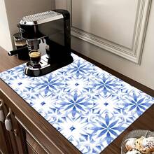 1pc Retro Pattern Retro Printed Absorbent Dish Drying Mat, Home Decor, Suitable For Espresso Machine Countertop, Sink Drain Mat, Soft Faucet Pad, Bathroom Cup Mat, Kitchen & Bathroom Accessories - Multicolor - View 8