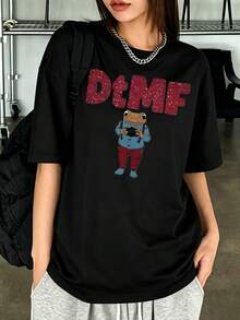 Puerto Rican Bunny "DtMF" Fun Frog Print, Unique Print, One Piece Customization, Women's Loose Fit T-Shirt 100% Cotton, Summer Clothes, Plus Size Summer Tops, K-Pop Warrior Series, Pure Cotton Tops, Women's Clothing, Women's Summer Clothes, Knitwear, Party Outfits, Women's Plus Size Clothing, Plus Size Women's Loose Fit Crew Neck Tops, Best Friend Outfits, Vacation Clothes, Casual Sportswear, Women's Activewear, Women's Clothing Top, Women's Promotional Clothing, Unisex Style, Teen Clothes, Basic T-Shirts, Women's Summer Clothes, Summer, Winter, Festival, São João, Eid, Party, Beach, Wedding, Graduation, Gym, Prom, Elegant, Casual, Vacation, Sporty, Luxury, Formal, Country, Millennial, Business, Fashion Sequins, Ruffles, Border Decorations, Polka Dots, Floral, Plaid Patterns - 黑色 - 查看 3