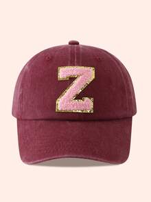 1pc Kids Burgundy Letter Baseball Cap, Sun Hat For Boys And Girls, Suitable For Outdoor And Daily Use - Pink Gold Label - Wine Red Washable Cap - View 46