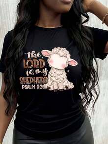 El Señor es mi pastor Salmo 23 Linda Camiseta Cristiana con Cordero para Mujer Playera Holgada para Mujer - Negro - Ver 7
