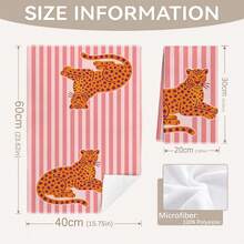 MEMNUN 2pcs Pink Orange Striped And Leopard Print Kitchen Towels, Dish Towels, Hand Towels, Dish Cloths, Home Decor, Kitchen Decor, Hand Towels, Kitchen Accessories, Machine Washable, Cleaning Supplies, Suitable For Restaurant, Kitchen, Bathroom, Home Decor And Gift, All Season Use, 40*60cm/45*70cm, Ultra-Soft Microfiber - Multicolor - View 4
