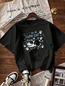 Cute And Kawaii Style Short-Sleeve T-Shirt, Fashionable Short-Sleeve T-Shirt For Spring And Summer 2026, Made In Mexico, 180 Grams. Cartoon Print, Couple Design, Suitable For Indoor Or Outdoor Wear. Crew Neck, Unisex, Ideal For Office And Leisure. One-Piece Pack. - BK-P631577SLNDXZGY594 - 查看 4