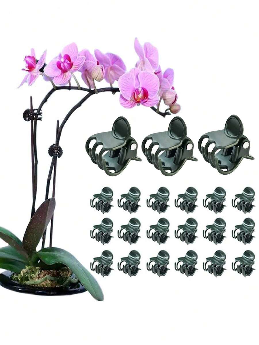 50pcs Plastic Plant Support Clips, Reusable Orchid Clips, Gardening Clips For Fixing Stems, Vines And Climbing Plants - Dark Green - View 1