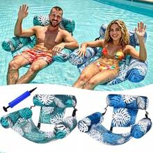 2 Juegos de Hamaca Inflable para Piscina, Silla Flotante con Válvulas Anti-Fuga y Bomba de Aire, Flotadores de Piscina Multiinflables, Flotador de Agua Multiusos para Alberca - Azul y verde - Ver 2