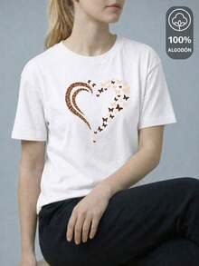 Y2K Style, Fashionable Style, 2026 Newest, Cute Style, Casual Style. Women's Printed T-Shirt "100% COTTON" - "HEART & BUTTERFLIES EDITION" KING SHENDY STORES VENDY 180g (S-XXXL) - 白色的 - 查看 1