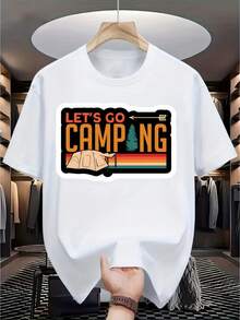 [Camping Charge]Men's Casual T-Shirt With Digital Print - 100% Cotton, Round Neck, Short Sleeve, Urban Hip-Hop Style, European And American Summer Fashion, Sporty Style. - 白色 - 查看 1