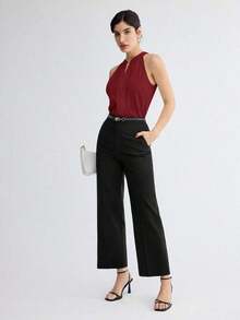 Camiseta de tirantes elegante con cuello de ojo de cerradura de unicolor, versátil para ir al trabajo, uso diario, retro romántico de los 90, adecuada para Navidad, Año Nuevo, San Valentín, fiesta, playa, graduación, moda, carnaval, vacaciones, in - Burdeos - Ver 10