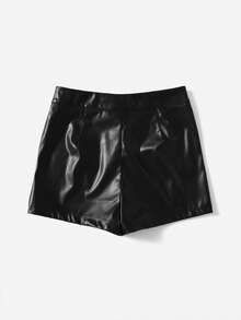 LUNE Shorts ajustados de piel sintética, casuales para el verano - Negro 2 - Ver 2