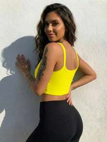 Camiseta corta de tirantes gruesos simple para mujer, adecuada para primavera y verano, estilo casual/streetwear/Y2K, se puede combinar con oficina/hogar/streetwear/discoteca, una opción ideal para blusas casuales de verano en color blanco - Amarillo - Ver 7