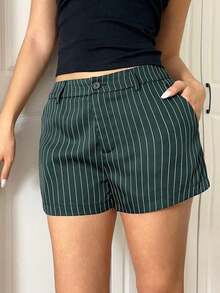 Short de mujer de cintura baja con rayas tejidas - Verde Oscuro - Ver 5
