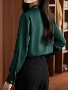 Camisa de unicolor, de moda y versátil, para uso diario y viajes a la oficina - Verde - Ver 2