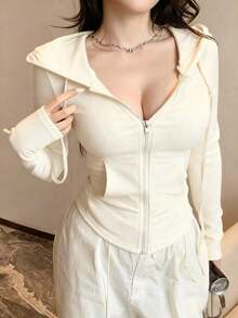 Sudadera con cremallera para el Día de San Valentín, camiseta ajustada para mujer - Blanco - Ver 5