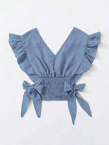 Top de lunares con nudo fruncido ribete fruncido - Azul - Ver 5