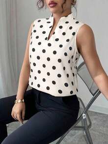 Blusa con cuello en V, estampada y sin mangas con cierre a media altura - Multicolor 3 - Ver 4