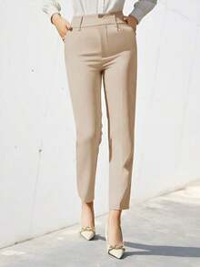 Pantalones de traje sólidos y simples para uso diario de mujer - Caqui - Ver 6