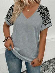 Selamara Camiseta casual versátil de talla grande con diseño de encaje y parches, nueva llegada para primavera/verano para mujeres - Gris - Ver 3