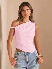 Blusa de verano para vacaciones en la playa, elegante, con hombros descubiertos y cuello asimétrico, para conciertos, actuaciones, festivales de música, conciertos, country, clubes, nuevos estilos sexy de primavera y verano - Rosa coral - Ver 5