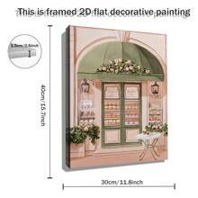 2D Flat, 2D Flat, 1pc 2D Wooden Frame Canvas Art Featuring A Parisian Patisserie Poster, Showcasing A Pink Bakery Illustration With An Outdoor Table. This Elegant Paris Print Is Perfect For Drating Kitchens Or Dining Rooms And Makes A Lovely - đóng khung - Xem 3