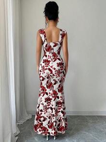 Un vestido largo sin mangas para unas elegantes vacaciones de verano para damas - Burdeos - Ver 2