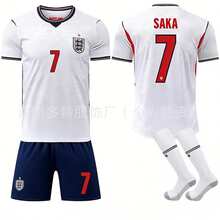 Conjunto de equipo de fútbol con jersey blanco de local de Inglaterra número 10 Bellingham, número 7 Saka, número 9 Kane y pantalones azules - Calcetines sin talla - Ver 7