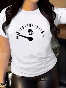 Camiseta Mujer Indicador Cerveza Impresión Primavera Verano Casual Suelta Cuello Redondo Manga Corta - Blanco - Ver 1