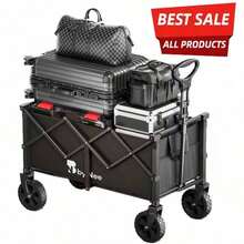330-650 Lbs Large Capacity Camping Shopping Cart, All-Terrain Folding Handcart, Multi-Functional Camping, Gardening, Beach Shopping Portable Cart, Black Gardening Tool Storage Rack, Sturdy Design, Durable Tire Construction, Heavy-Duty Practical Vehicle. - 650磅(大容量升級) - 查看 2