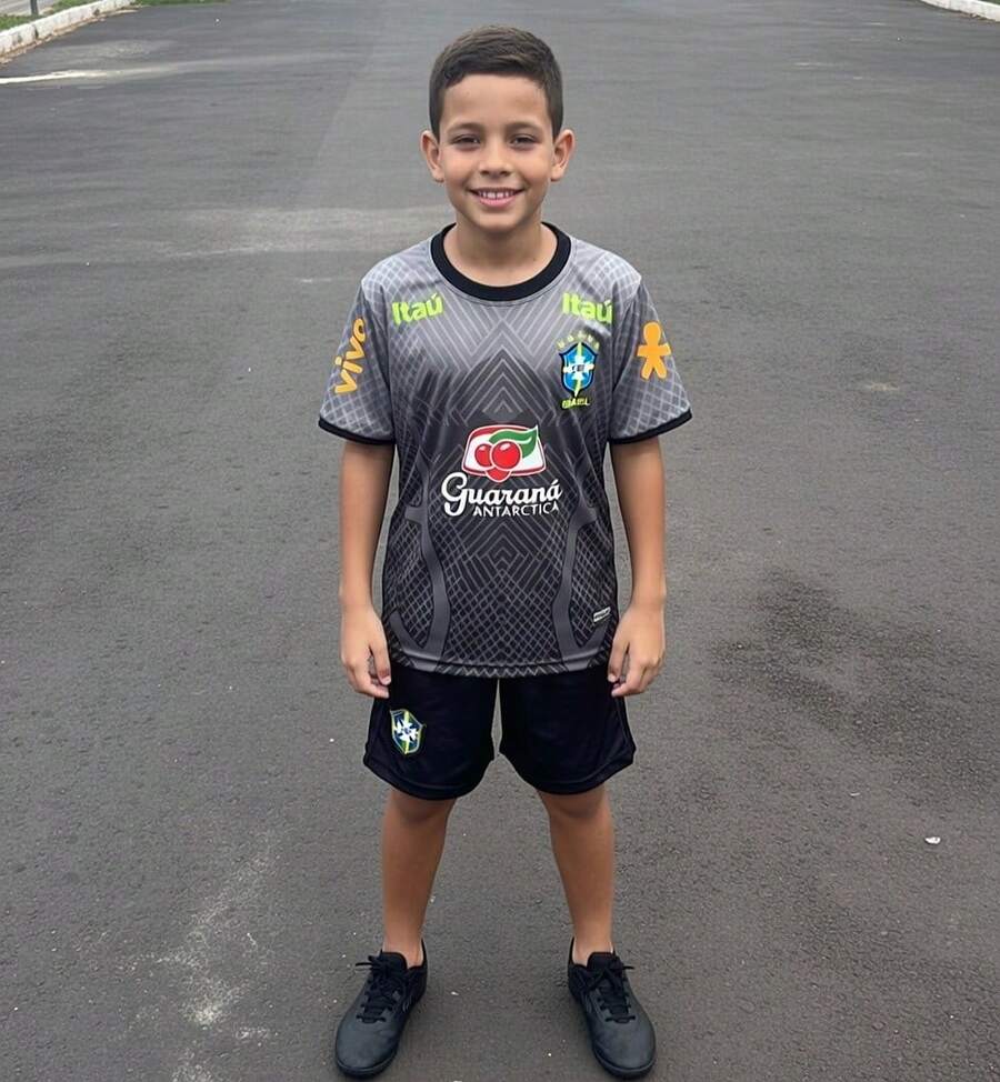 Brazilian National Team Kids' Outfit, Gray And White Gradient - GRAY aND WHITE - View 1