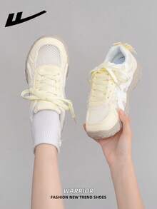 WARRIOR 1 par de zapatillas casuales de mujer con suela gruesa y cordones, suela blanda, zapatos planos de exterior de caña baja, zapatos de verano para ir al trabajo, punta redonda, suela blanda elegante, adecuados para estudiantes, fotos de graduación, senderismo, zapatos de microfibra para deportes y skate - Amarillo/Beige - Ver 7