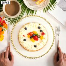 25 Pcs Clear Charger Plates 12.6 Inch Plastic Round Dinner Decorative Plates With Gold Beaded Rim For Party Wedding Birthday Bridal Shower Party Table Supply - Gold - View 6