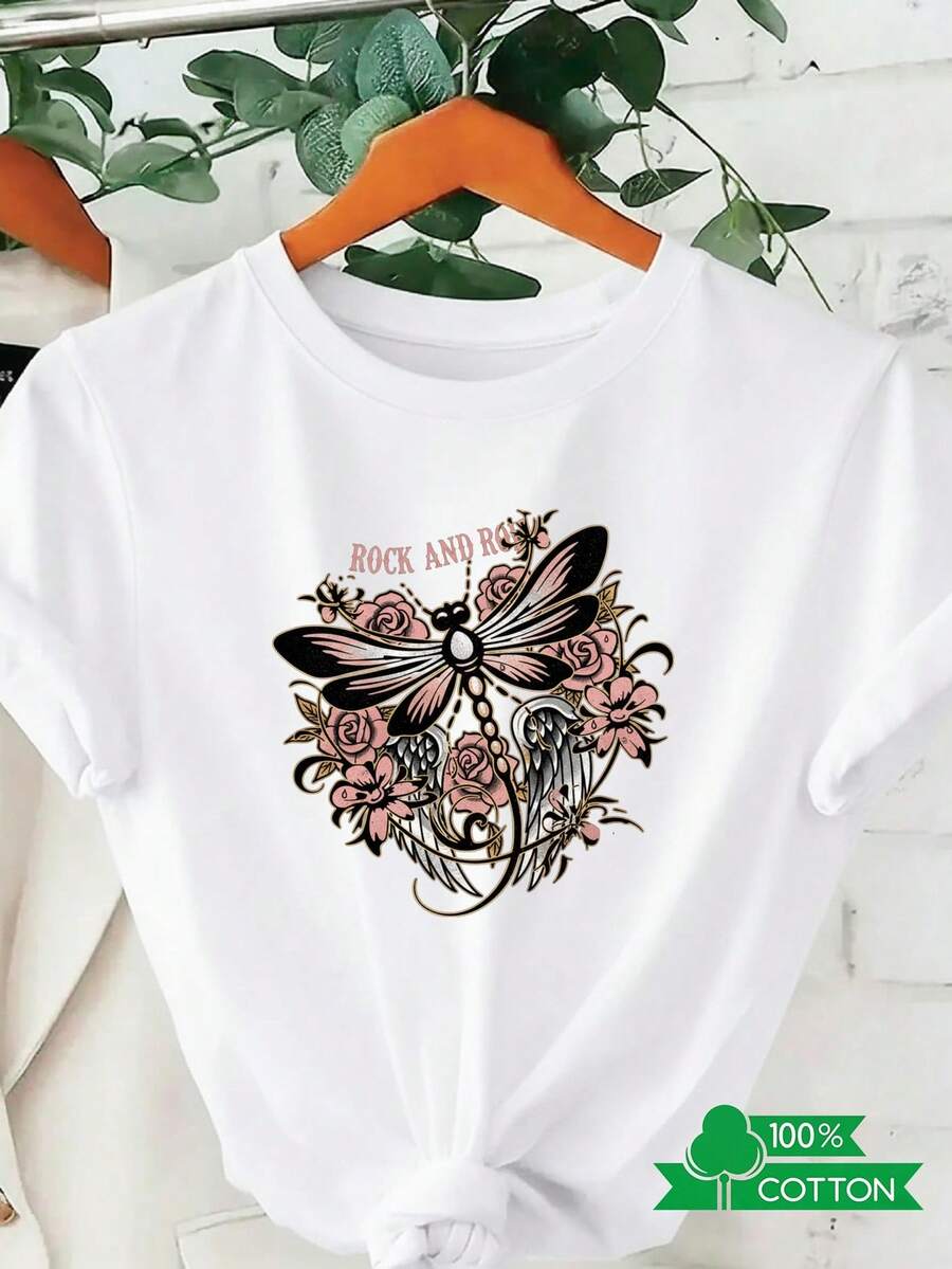 Camiseta de Cuello Redondo para Mujer con Estampado de Letras de Anime, Diseño Sencillo, Cómoda y Transpirable, Adecuada para Uso Diario Casual y Versátil, que Muestra un Estilo Natural y Elegante, Imprescindible para Fiestas de Verano. - Blanco - Ver 1